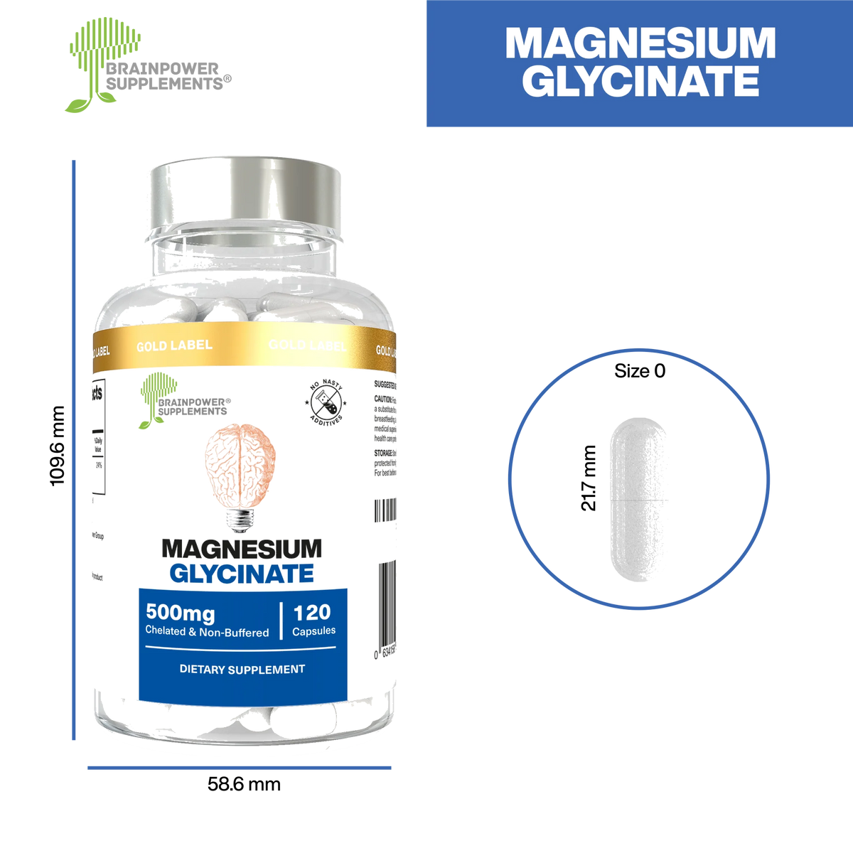 Magnesium Glycinate bottle dimensions