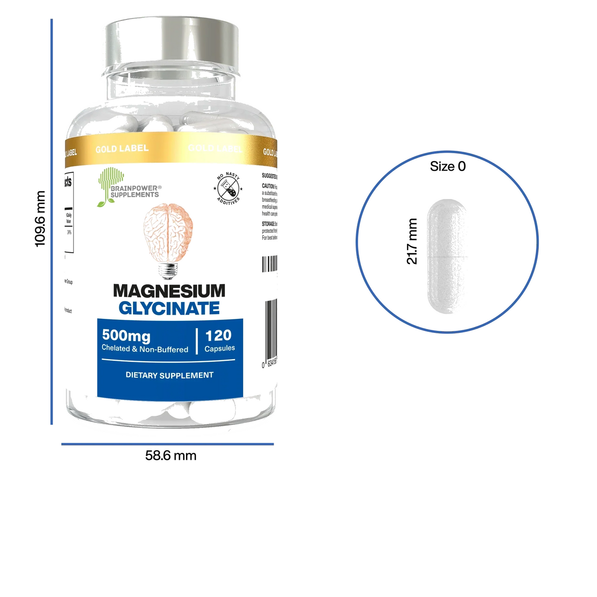 Magnesium Glycinate bottle dimensions